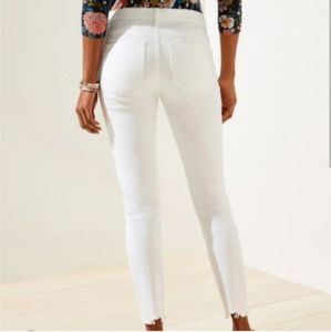 loft curvy skinny crop distressed raw hem white jeans womens 10
